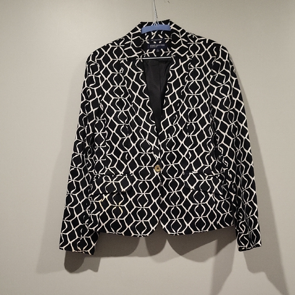 Jones New York Black and White Geometric Pattern Blazer